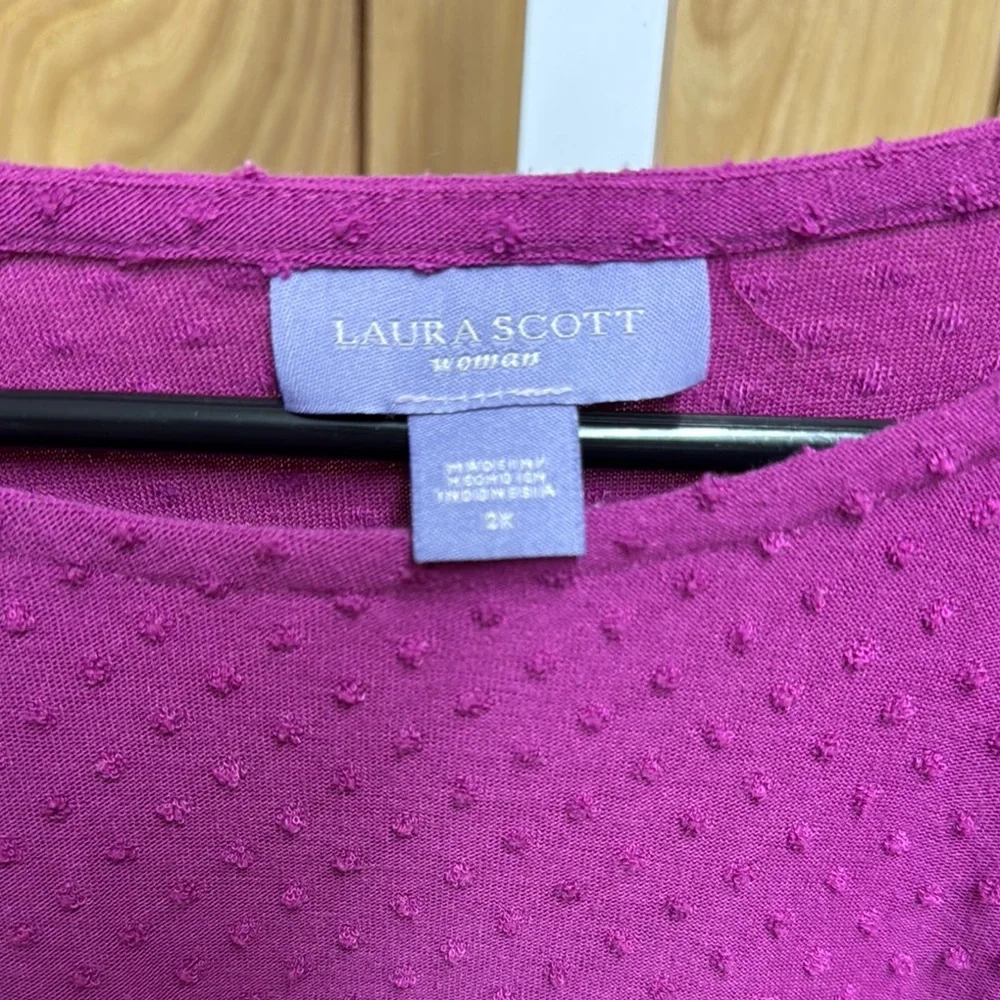 Laura Scott Swiss Dot Purple Top 3/4 Sleeve 2X